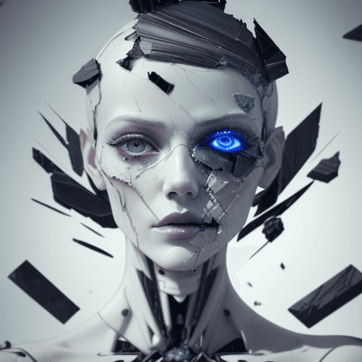 AI generated: Death of a beautiful humanoid female,  close up of a broken android, digital art, cracked porcelain ...