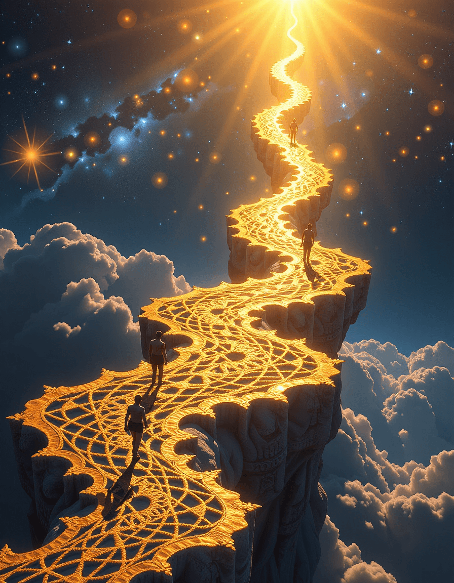 AI generated: Mystical otherworld plane where the fabric of reality is a visible, intricate, shimmering golden fra...