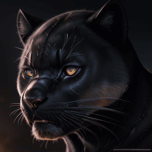 AI generated: Realistic front shot of a black panther cub's face, piercing gaze, dramatic light, cinematic lightin...
