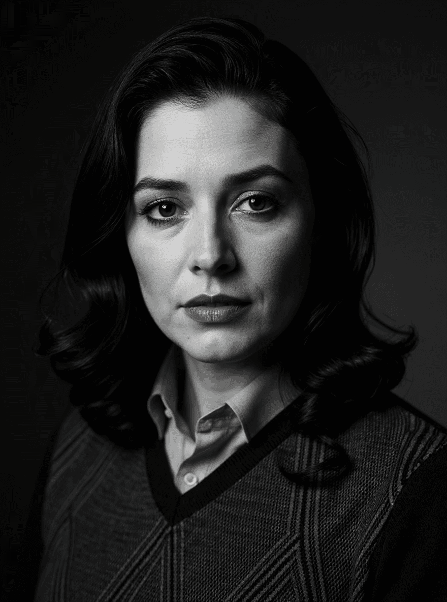 AI generated: black and white photography, fashion editorial, a close up portrait of darkhaired beautiful woman is...