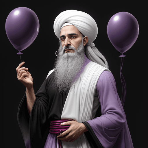 AI generated: a  Shia Tehrani cleric 40 years old  in purple paint, in the style of dark white and dark red, organ...