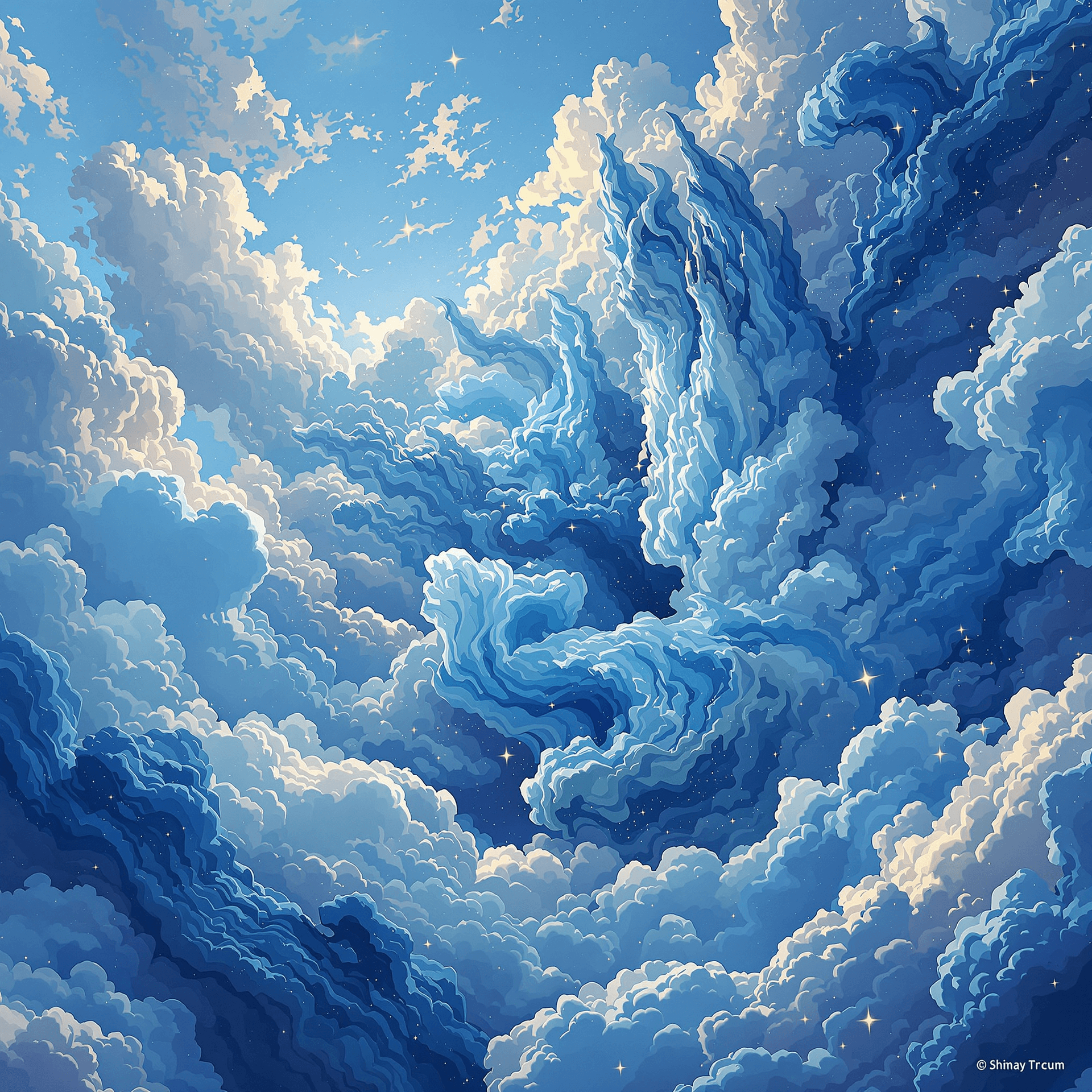 AI generated: photo illustration from a world in the clouds, in the style of tanya shatseva, the stars art group (...