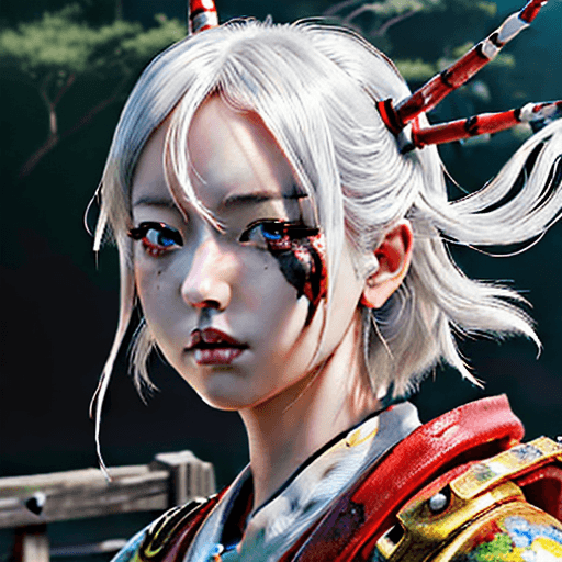 AI generated: painting, fantasy, japan, anime, in the style of realistic hyper-detailed rendering, dark white and ...