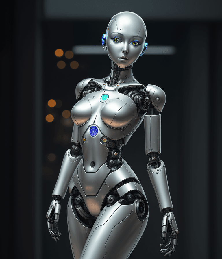 AI generated: fking_scifi_v2, portrait of a robotic girl android, full body, silver shinny skin, robotic, silver s...
