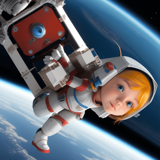 AI generated:  girl rescuing a small robot in space
