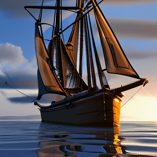 AI generated: Photo of a ultra realistic sailing ship, dramatic light, pale sunrise, cinematic lighting, battered,...