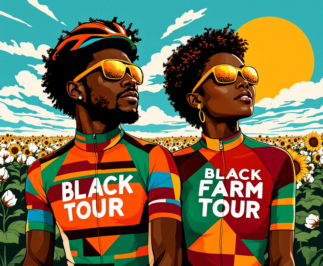 AI generated: Retro poster, vibrant, stylized pop art illustration featuring a man and a woman with brown skin . t...