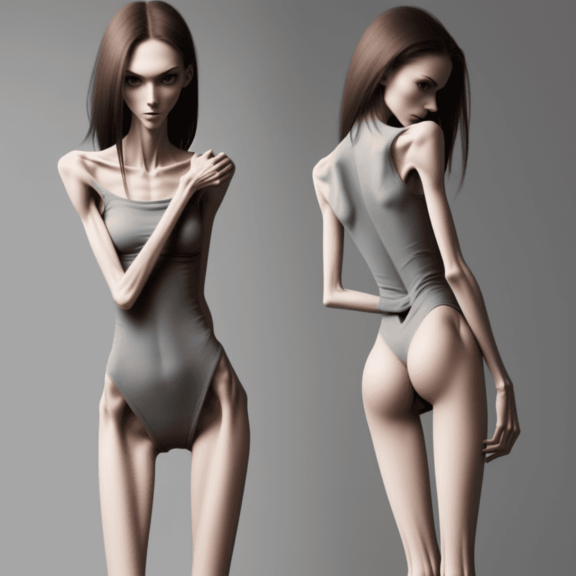 AI generated: extreme beautiful skinny slender (almost anorexic)  girl with skinny slender thighs narrow, 