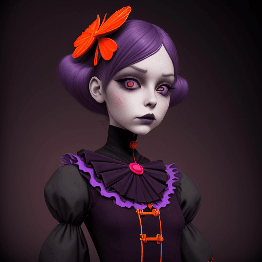 AI generated: cartoon girl , purple, in the style of natalie shau, dark orange and red, junya watanabe, bill gekas...