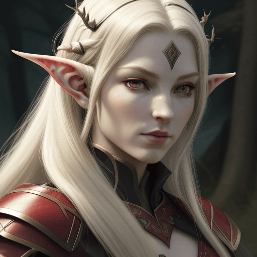 AI generated: a close up of a person with red eyes and a sword, a portrait of a female elf, a portrait of an elf, ...