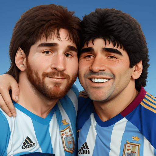 AI generated: Leo Messi and Diego Maradona Kiss with , close eyes, they love
disney character, 
photo realistic
Ar...