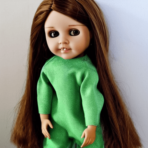 AI generated: beautiful girl with brown hair and green eyes, she has a doll's facial features but she is not a dol...