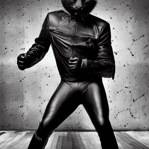 AI generated: a hyper realistic photograph of a stunning anthropomorphic panther modern athletic machoman in biker...