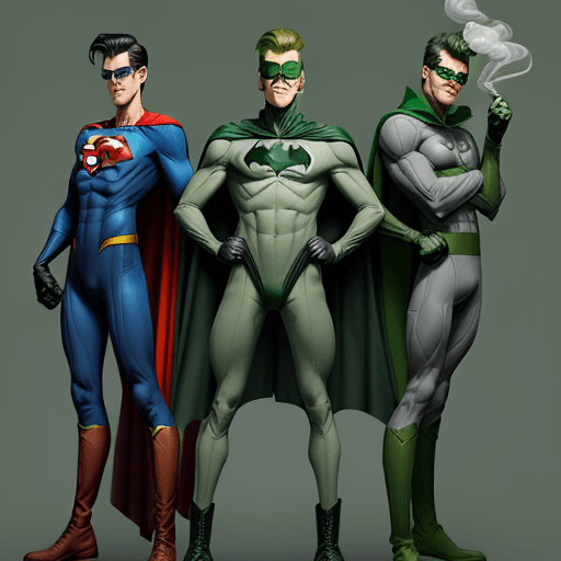 AI generated: we are seeing a lanky tall guy, in grey superhero tights suit, with green gloves and boots and green...