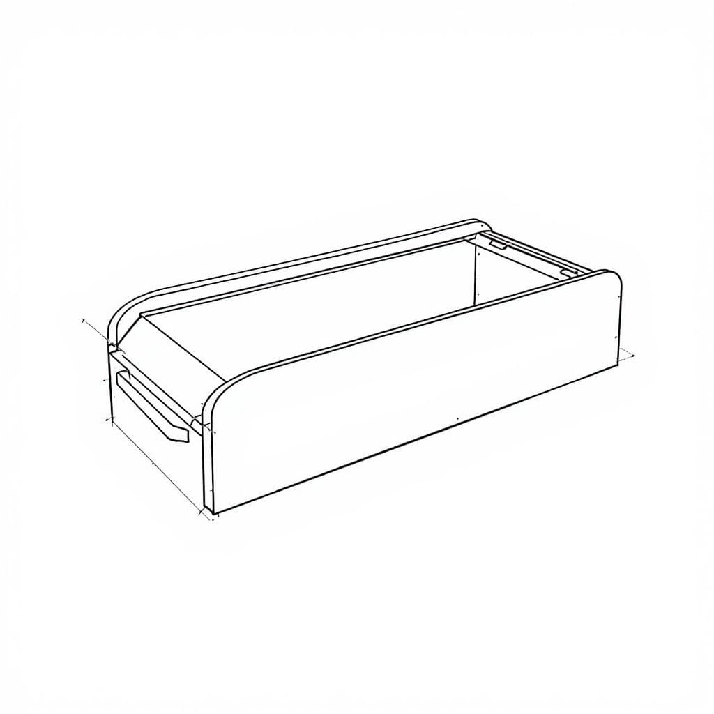 AI generated: A drawing of a rectangular   Charcuterie Box Lid with curved edges at the top flat bottom that exten...