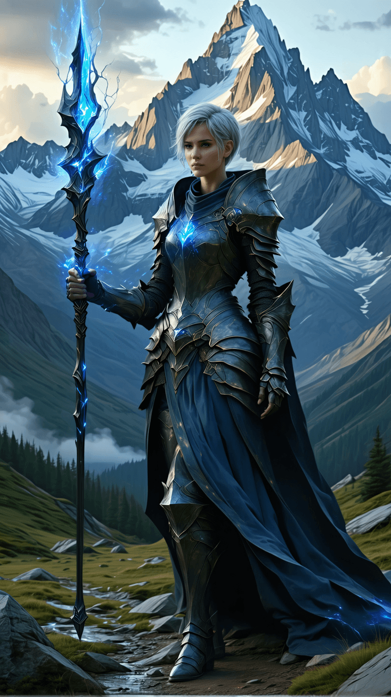 AI generated: A stoic mountain guardian, with short, steel-grey hair, a determined gaze, and skin marked by subtle...