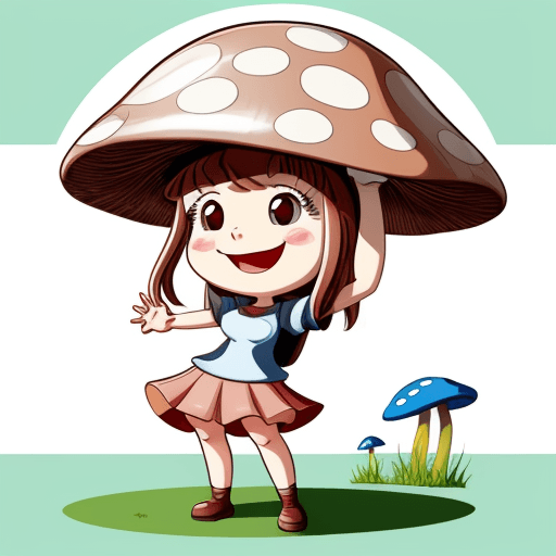 AI generated: Mushroom, big smile, lines cartoon, anime,girl