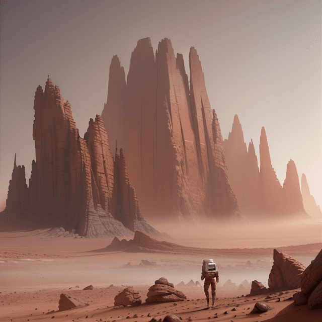 AI generated: on mars by greg rutkowski and magali villeneuve, landscape, rocks, desert, high fog, intricate detai...