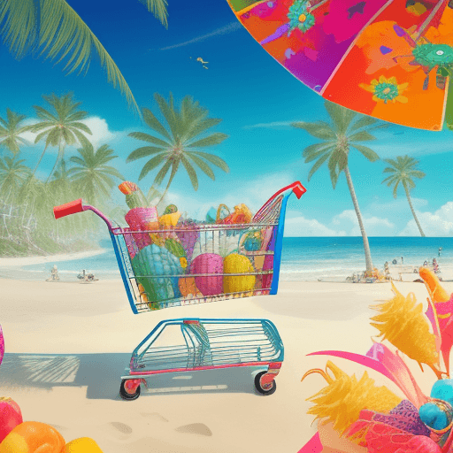AI generated: Create a vibrant and surreal image where the scene takes place on a spectacular beach. The center po...