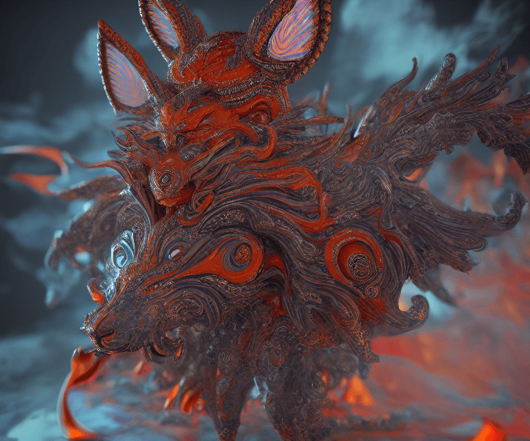 AI generated: <lora:openjourneyLora_v1:1>| ornate and intricate mythical fox demon| psychedelic| turbulent fluid| ...
