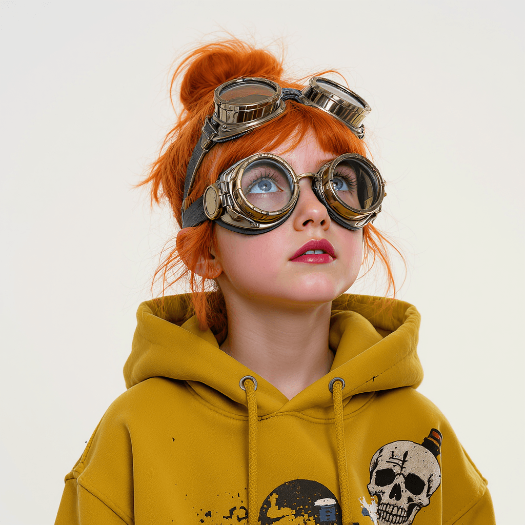 AI generated: young, light-skinned girl, approximately 12-16 years old, with vibrant, fiery orange hair styled in ...