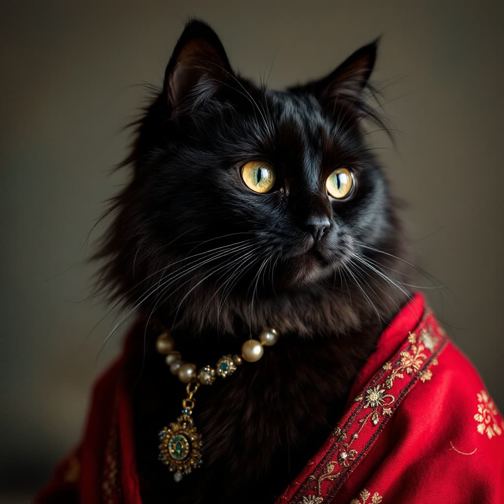 AI generated: a black cat in persian clothes




