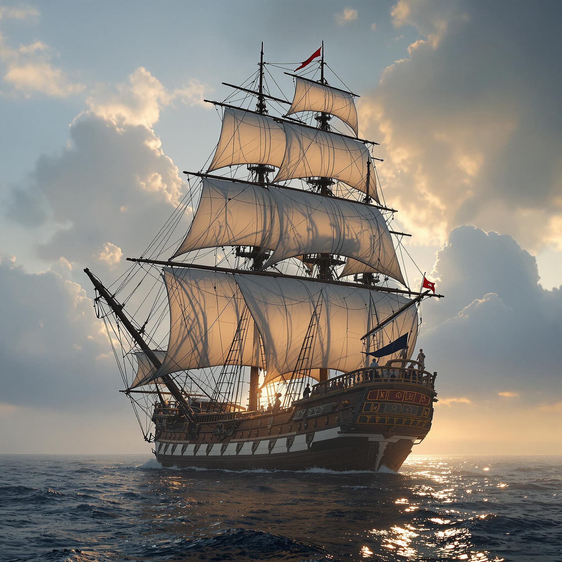 AI generated: Photo of a ultra realistic sailing ship, dramatic light, pale sunrise, cinematic lighting, battered,...