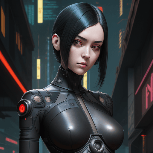 AI generated: beautiful  android girl, in the style of tristan eaton, beautiful black hair, in the style of D&D, c...
