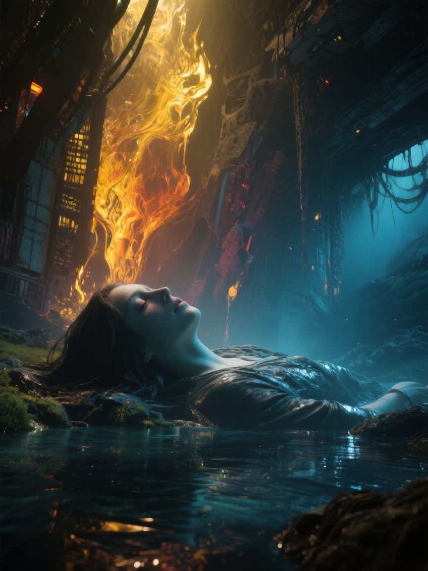 AI generated: Create an emotional dramatic dystopian image featuring a scene from the poem Usheen. That in immorta...