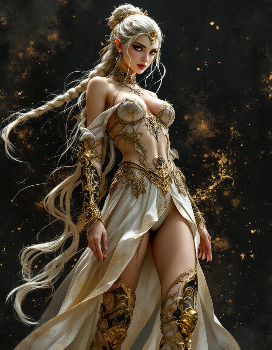 AI generated: Surreal, realistic illustration in traditional Chinese style ((wide plan ((full length)) on (dark gr...
