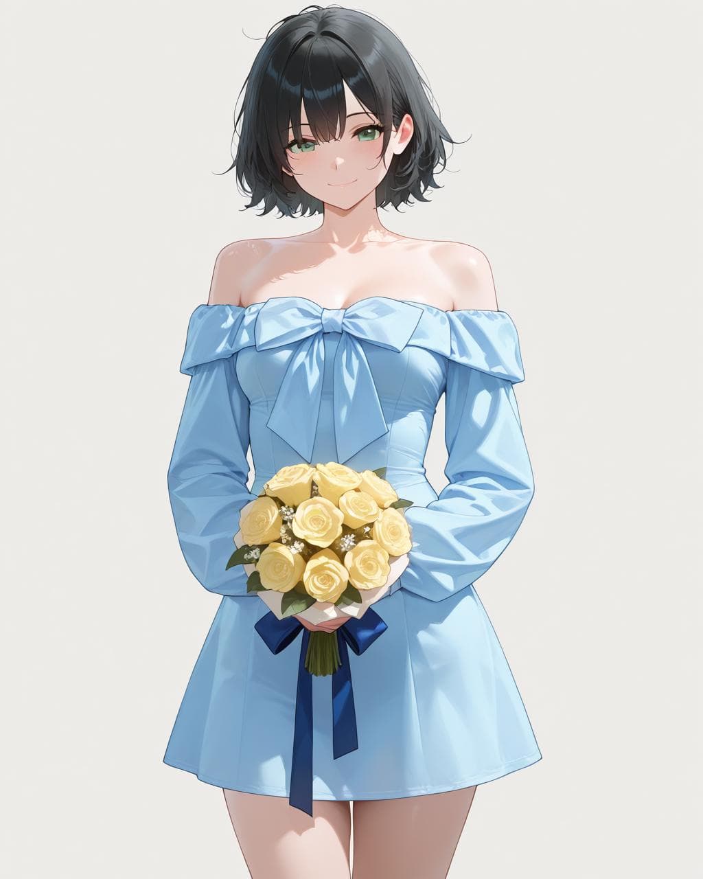 Blue off-shoulder short dress