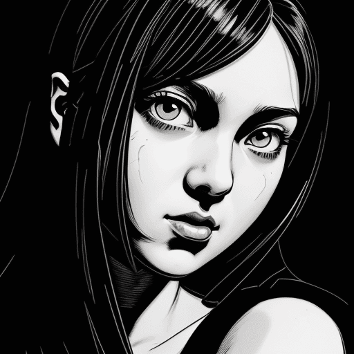 AI generated: an illustration of a girl with a face in dark black and white, in the style of detailed comic book a...