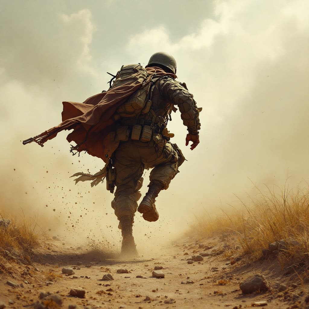 AI generated: a running soldier