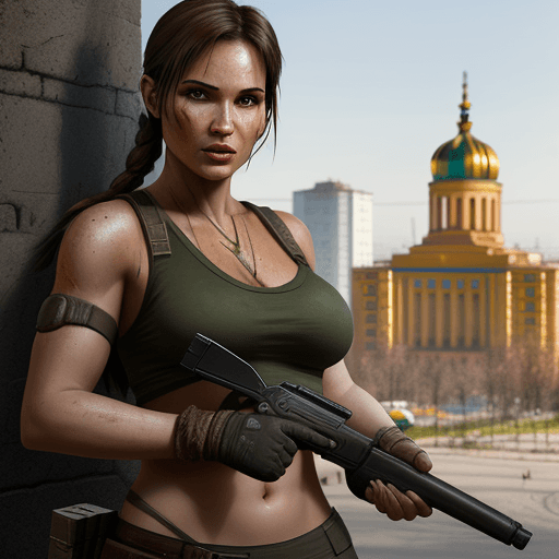 AI generated: Realistic Lara Croft in Kyiv, maydan
