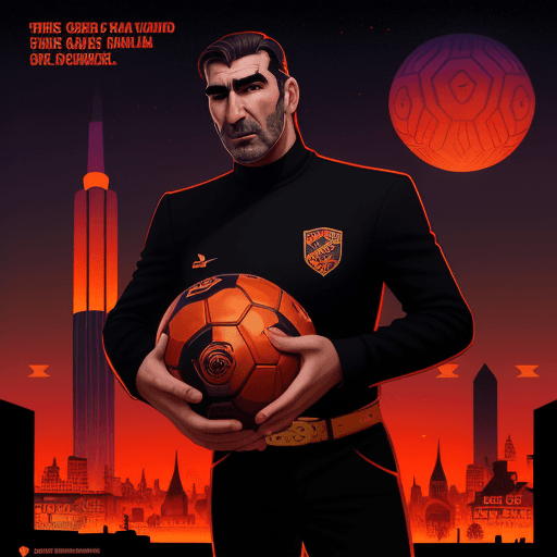AI generated: Erik Cantona, in the style of Afrofuturism, George Callaghan, player/footballer at old Strafford foo...