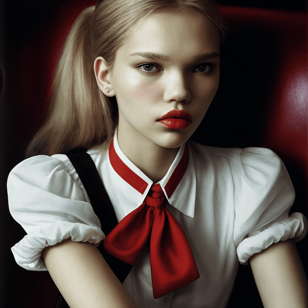 AI generated: a girl soviet union pioneer [Scarlet neck tie-scarf tied with a straight knot] young gorgeous sasha ...