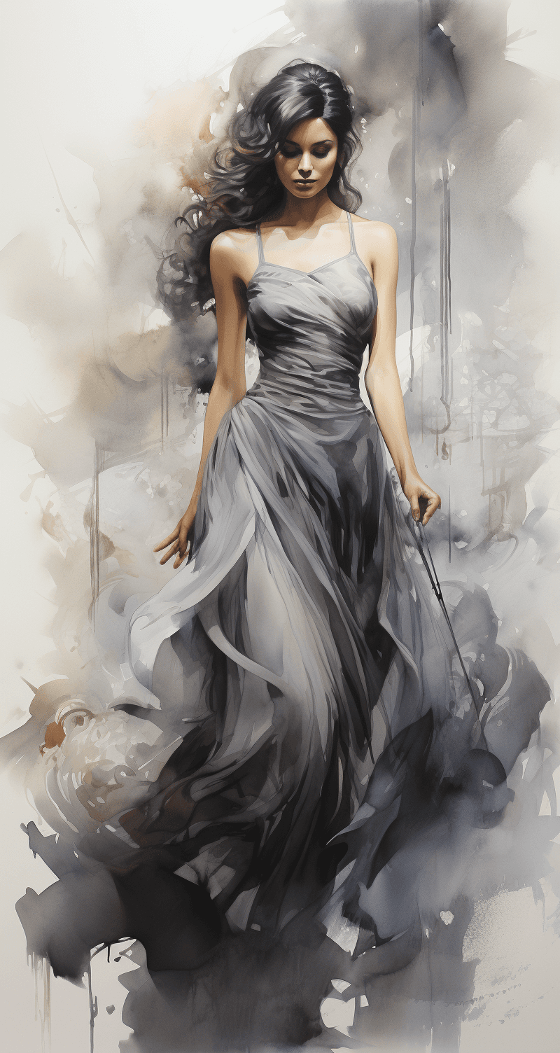 AI generated: a woman's form floating across an image with smoke, in the style of ink wash paintings, graceful cur...