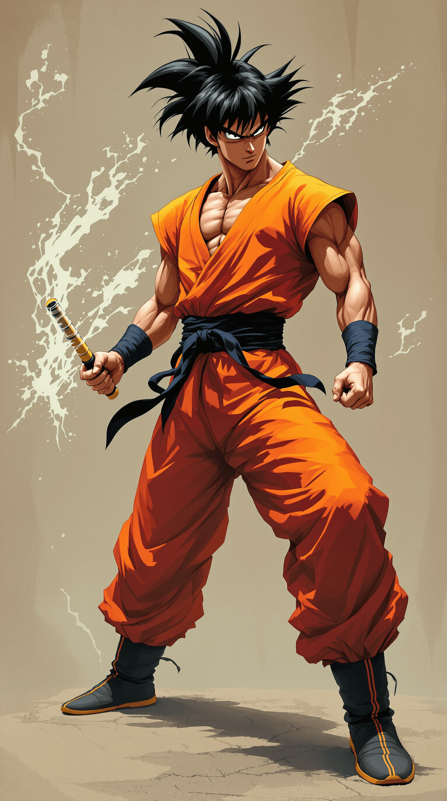 AI generated: Goku as Bruce Lee with nunchucks 