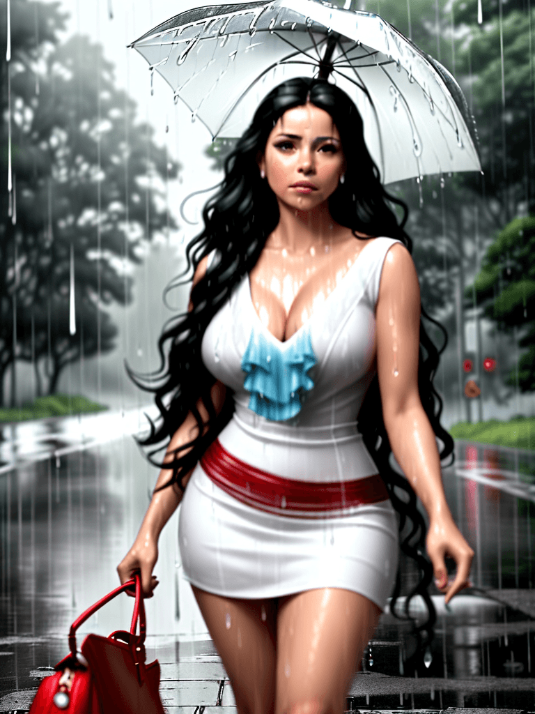 AI generated: A beautiful realistic latina woman in white short dress walking on the road facing towards the camer...