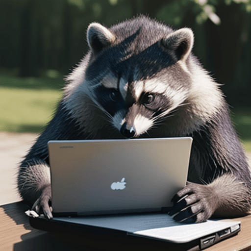 AI generated: Racoon doing homework on a laptop 