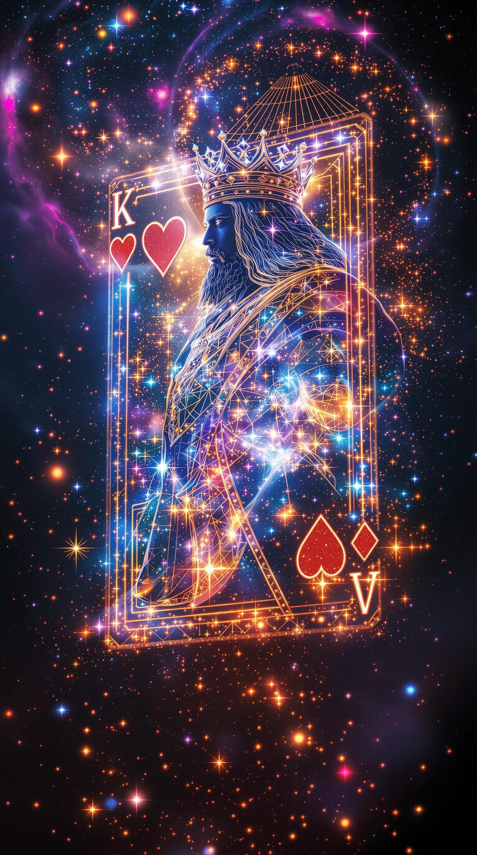 AI generated: Witness the extraordinary transformation as the King of Hearts card comes to life as a 3D hologram, ...