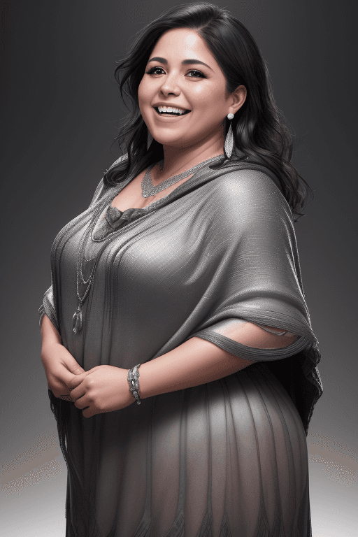 AI generated: dark background, dramatic light, backlight, rim lighting, (chubby:0.3), mexican woman 44yo, laughing...