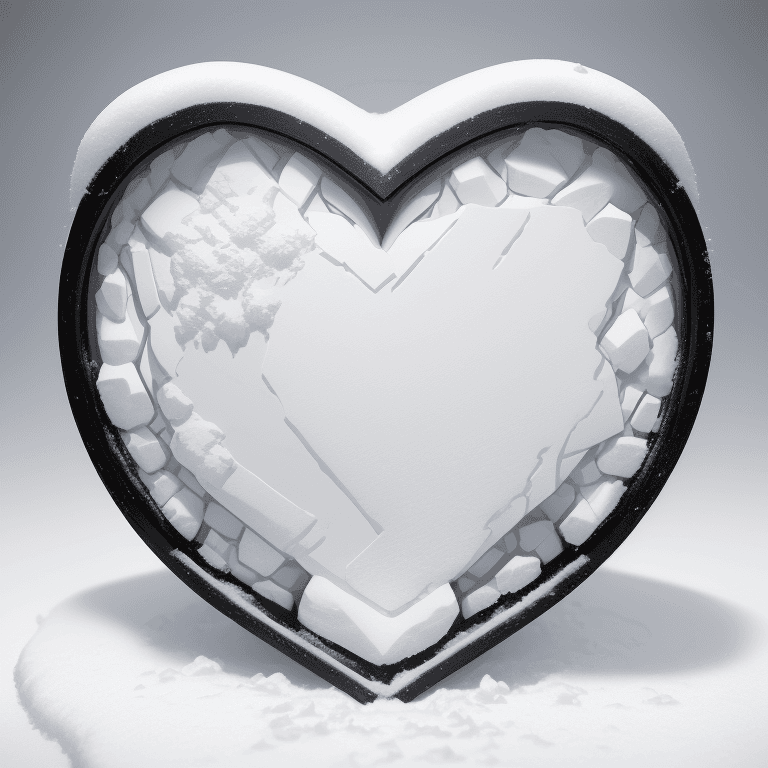 AI generated: (hyperrealism : 1. 4), (award winning: 1. 4) (masterpiece photo: 1. 4) BREAK a heart made of snow BR...