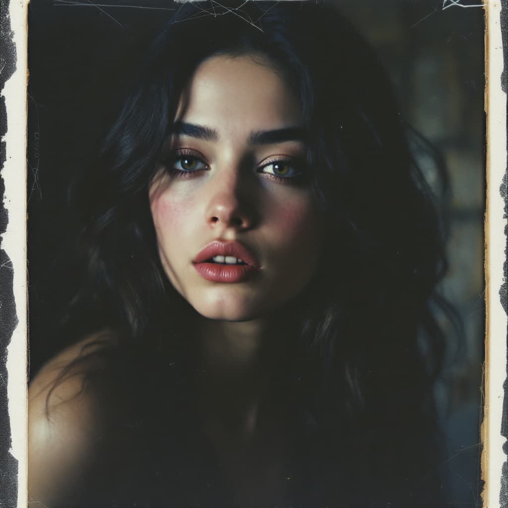 AI generated: creepy polaroid picture from 80s of young beautiful girl