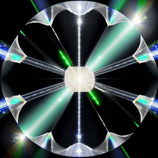 AI generated: photorealism. fiber optic emitter. a beam comes out of the emitter. the beam is reflected from the m...