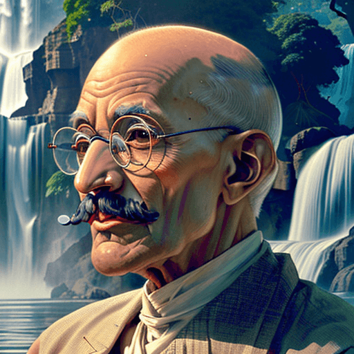 AI generated: Mahatma Gandhi Stunning visual photo of an older, bald man wearing round transparent glasses, defini...