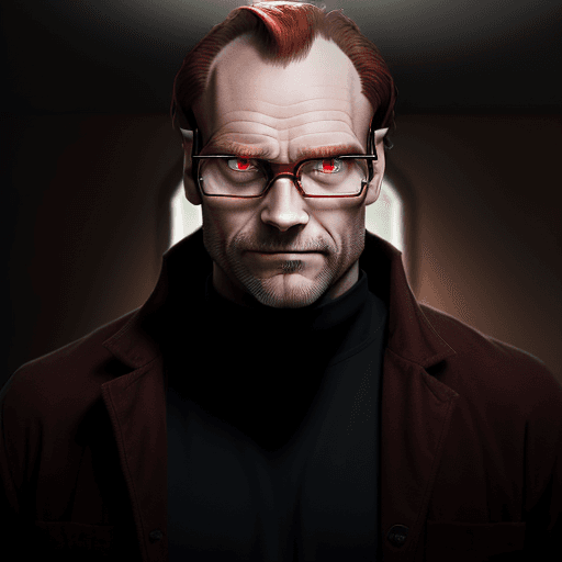 AI generated: a realistic photo of a [average man over 40], with [brown red hair, receding hairline], [evil eyes],...