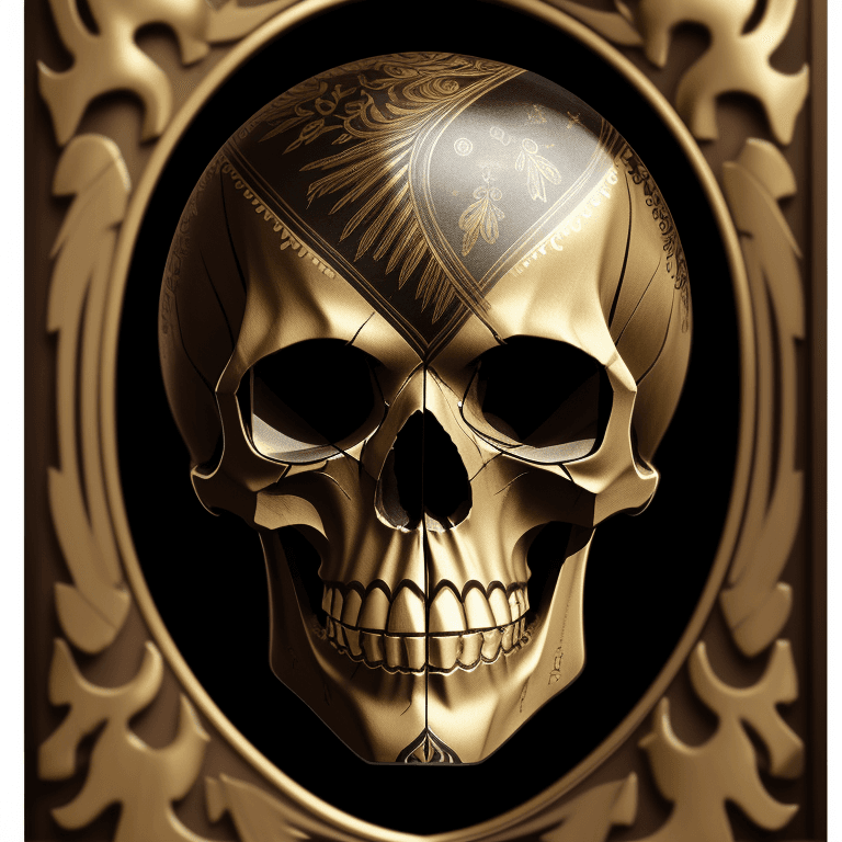 AI generated: Gold silver iron inlay work skull photographic cinematic