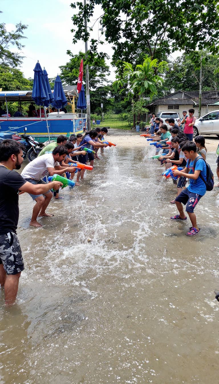 AI generated: People Play water gun in Thailand