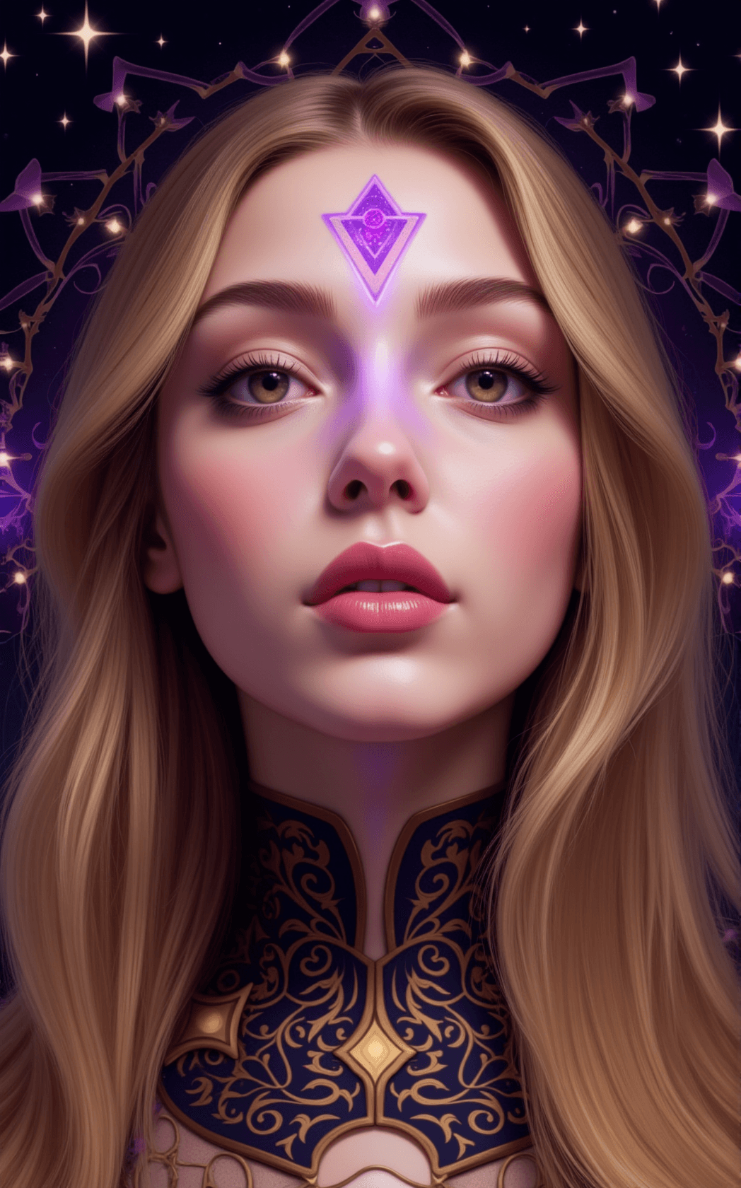 AI generated: A captivating portrait of a gallant girl, exuding an aura of elegance and spiritual depth. Her most ...